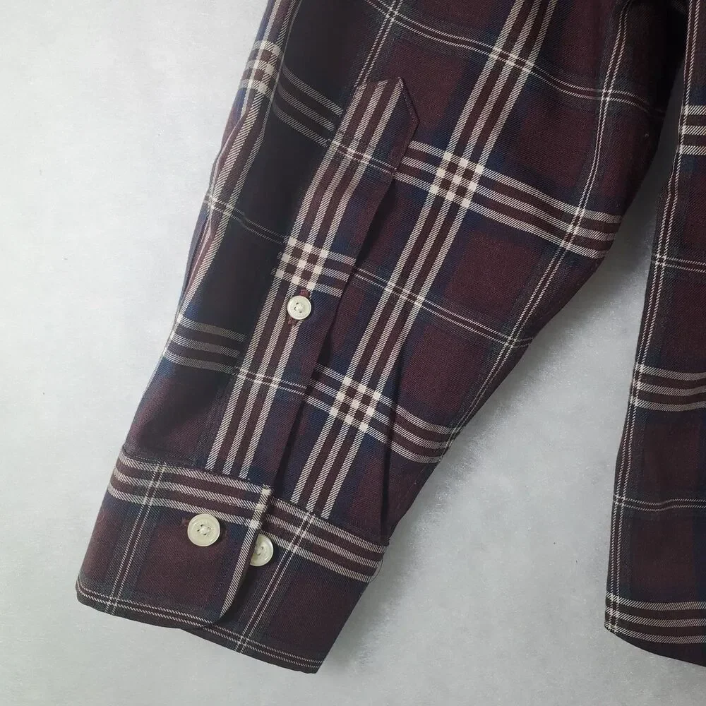 L Brooks Brothers Regent Button Down Shirt Burgundy Wine Plaid Pocket Maroon - Picture 9 of 9